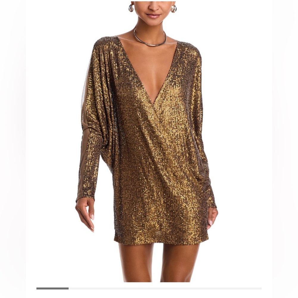 Norma Kamali Bronze Sequin Long Sleeve Dress